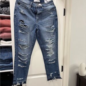 KanCan Relaxed Fit Heavily Distressed Medium Wash Jeans NWT